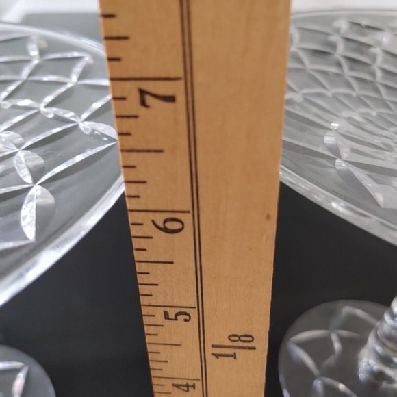 Antique Vintage Pair Crystal Glass Pedestal serving Stand 7 1/4”  6" tall 1940's - Picture 7 of 8